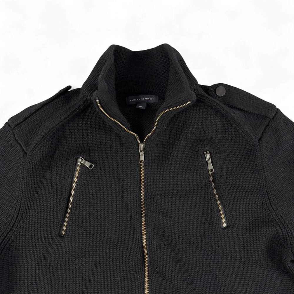 Banana Republic Jacket Mens‎ L Black Chevron Stitch Wool Knit Military Utility